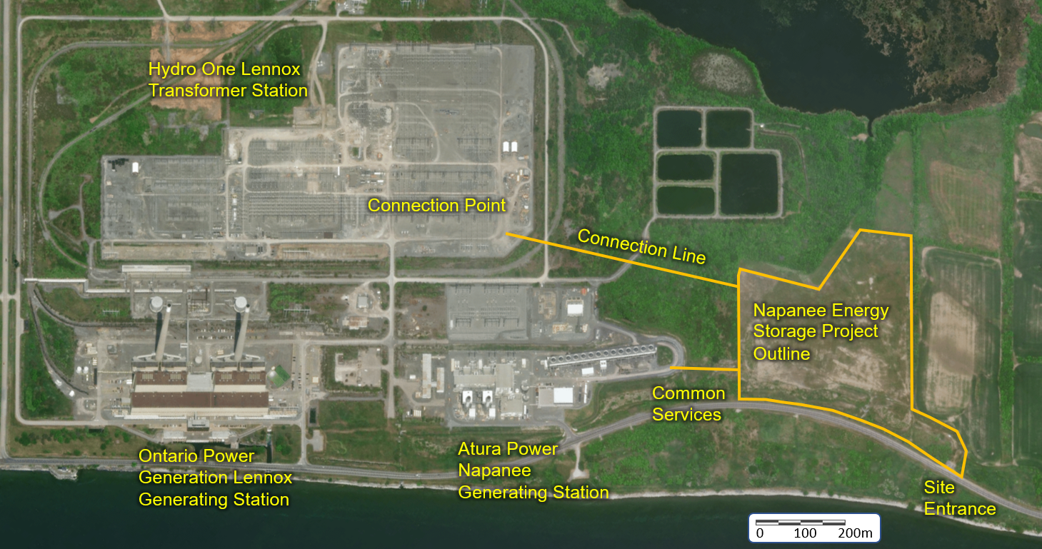 A map showing the location of Atura Power's Napanee Generating Station.